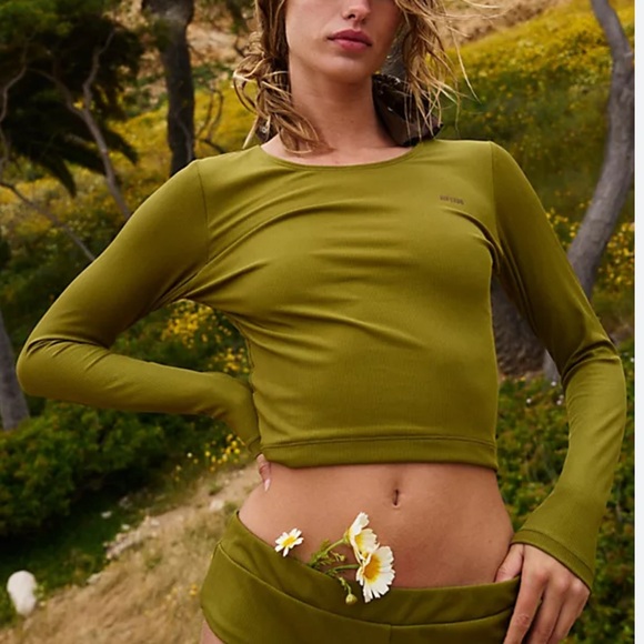 Free People Other - Abysse x Free People Poppler Surf Rash Guard in Palm Olive | XL NWT